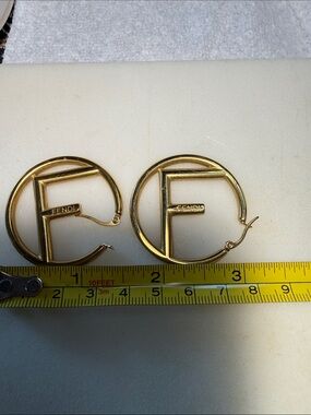 Fendi-ish Gold Logo Hoop Earrings